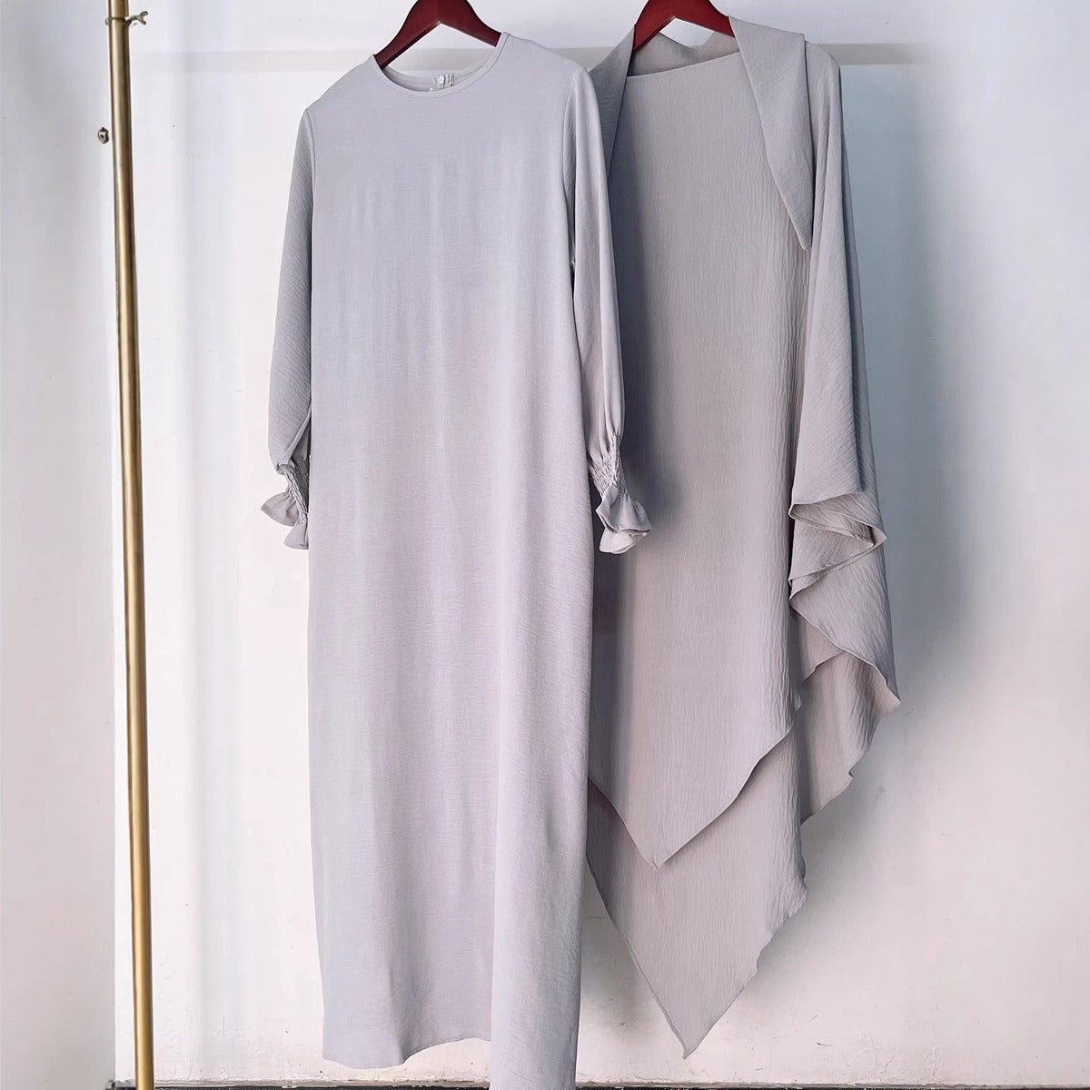 2 Pieces Set Jilbab Robe Prayer Dress With Two Layers Khimar For Arab Women