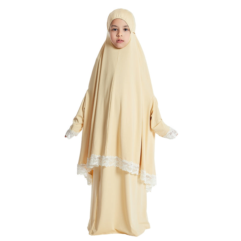 Arab Girl Jilbab Suit Prayer Dress 2 Pieces Set With Tops Robe Jilbab And Skirt