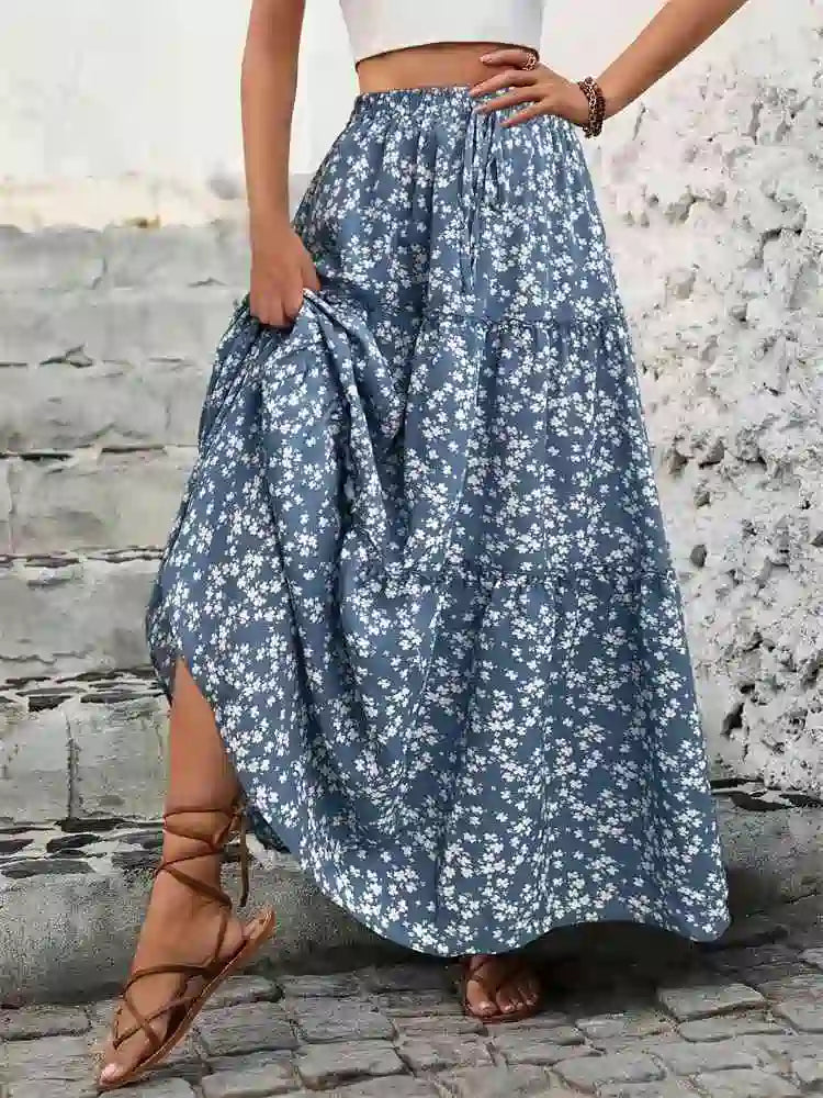 Floral Printed Long Knitted Skirt #252363