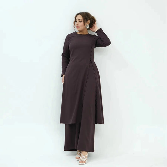 Muslim Women Daily Wear 2 Pieces Set Tops And Pants Suit Set #251110