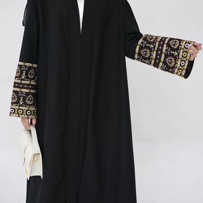 Modest Fashion Embroidery Sleeve Cardigan Open Abaya Dress