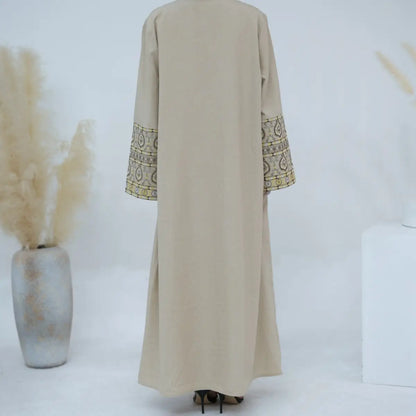 Modest Fashion Embroidery Sleeve Cardigan Open Abaya Dress