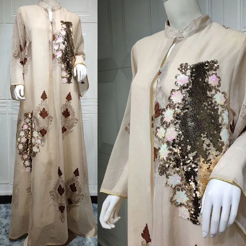 Eid Dress Sequin And Embroidery Women Caftan Kaftan Dress Jalabiya