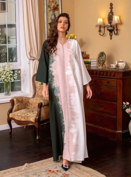 Tie-dye Embroidery Hotfix Rhinestone Kaftan Caftan Dress For Women Eid Dress And Celebration