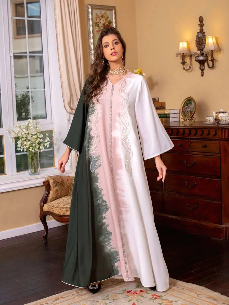 Tie-dye Embroidery Hotfix Rhinestone Kaftan Caftan Dress For Women Eid Dress And Celebration