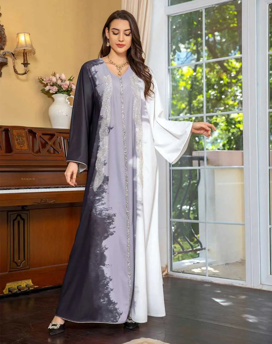 Tie-dye Embroidery Hotfix Rhinestone Kaftan Caftan Dress For Women Eid Dress And Celebration