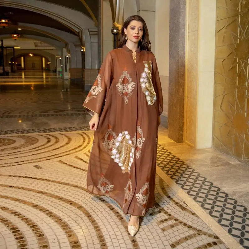 Eid Dress Sequin And Embroidery Women Caftan Kaftan Dress Jalabiya