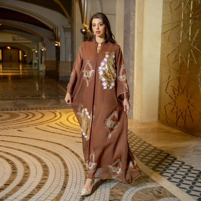 Eid Dress Sequin And Embroidery Women Caftan Kaftan Dress Jalabiya