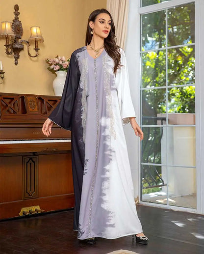 Tie-dye Embroidery Hotfix Rhinestone Kaftan Caftan Dress For Women Eid Dress And Celebration