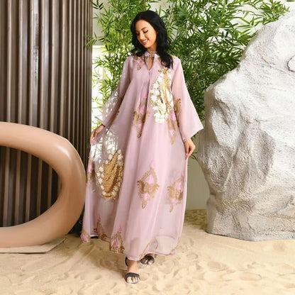 Eid Dress Sequin And Embroidery Women Caftan Kaftan Dress Jalabiya