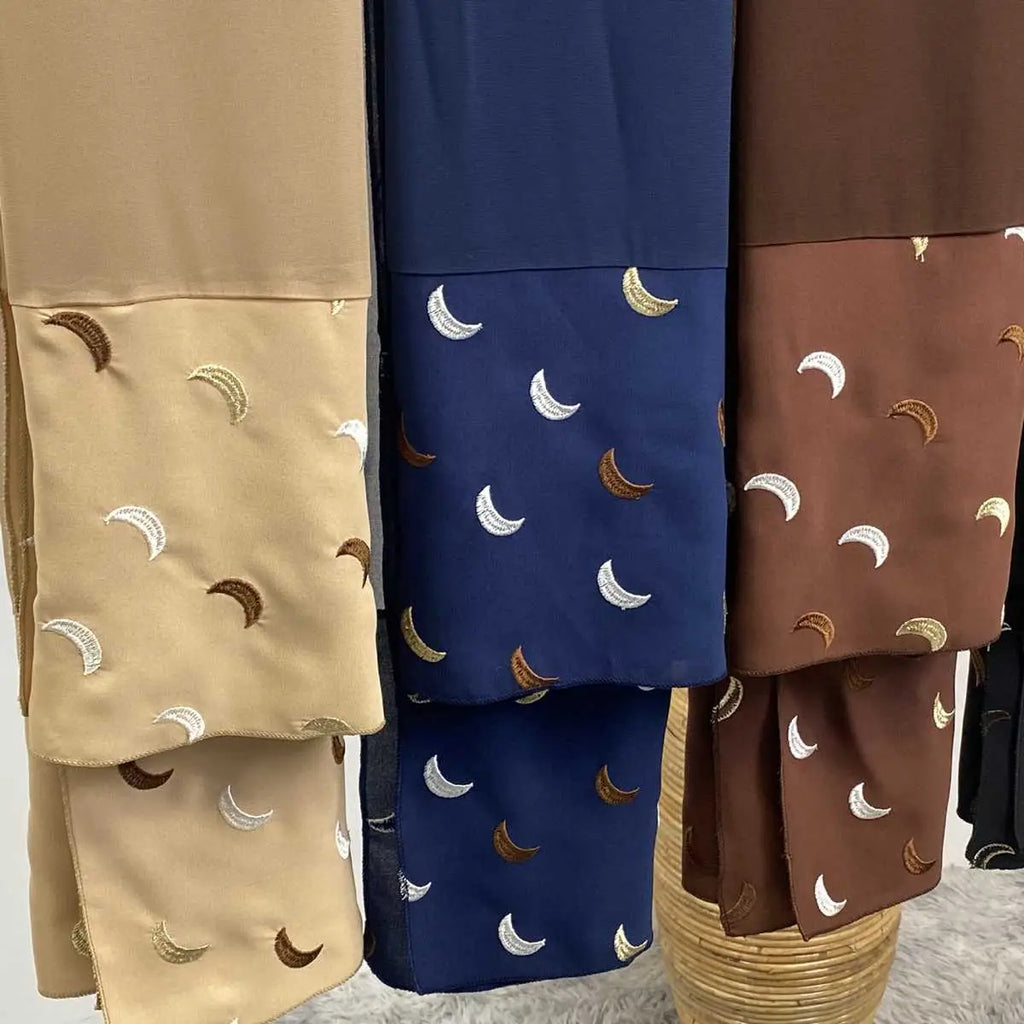 Muslim Women Moon Embroidery Hijab Scarf