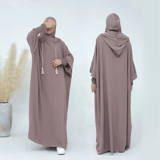 عباءة صلاة بغطاء للرأس من مزيج القطن، جلباب، ملابس حلال