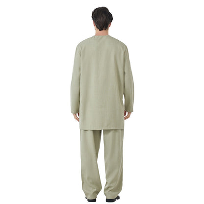 2 Pieces Set Muslim Arab Men Tops And Pants Suit Set #26T849
