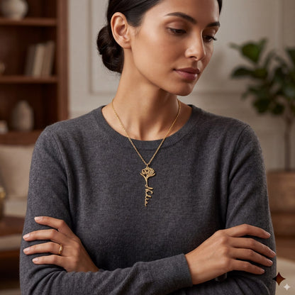 قلادة اسم شخصية باللغتين العربية والإنجليزية مع حجر الميلاد #3ZX