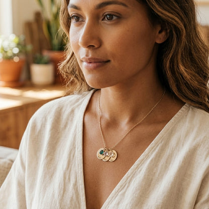 قلادة بالاسم وحجر الميلاد للأم والأسرة #26Q6