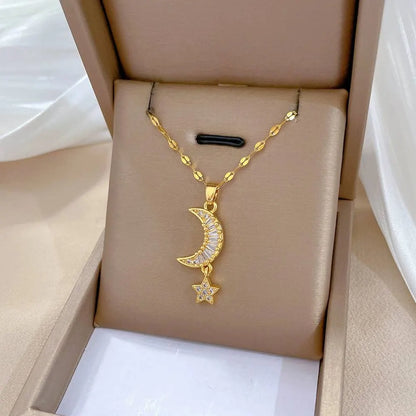 قلادة القمر والنجمة من الفولاذ التيتانيوم مع علبة #UNG126