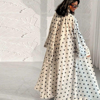Polka Dot Print Cardigan Open Abaya Dress With Matching Hijab #251119