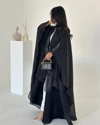 Shiny Satin Open Abaya Dress With Matching Hijab #25230