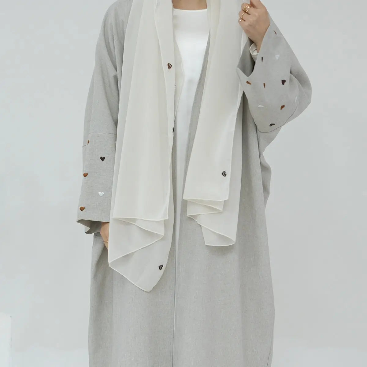 Heart Embroidery Cardigan Open Abaya Dress