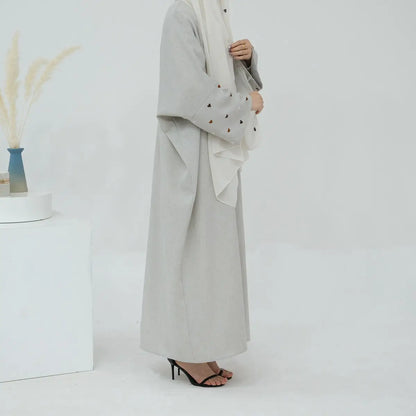 Heart Embroidery Cardigan Open Abaya Dress