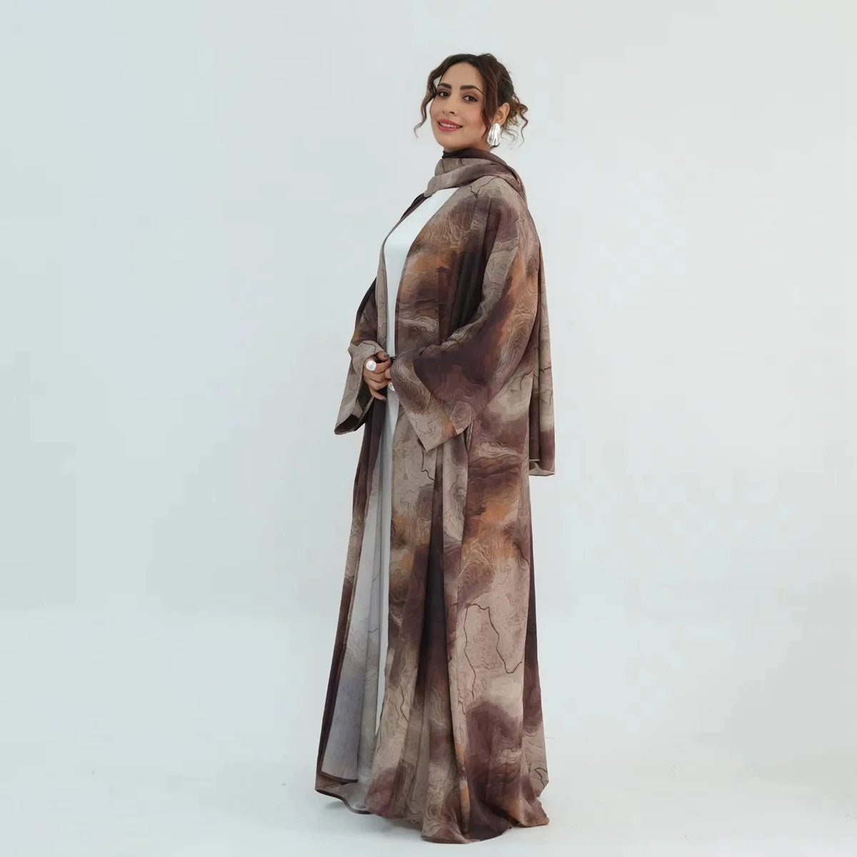 Muslim Women Printed Open Abaya Dress With Matching Hijab #251158