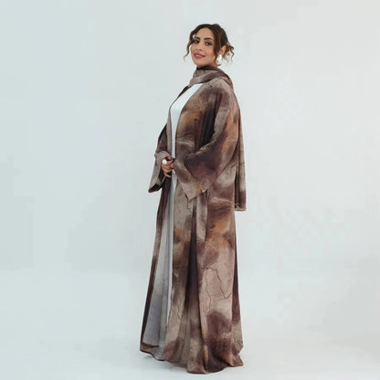 Muslim Women Printed Open Abaya Dress With Matching Hijab #251158