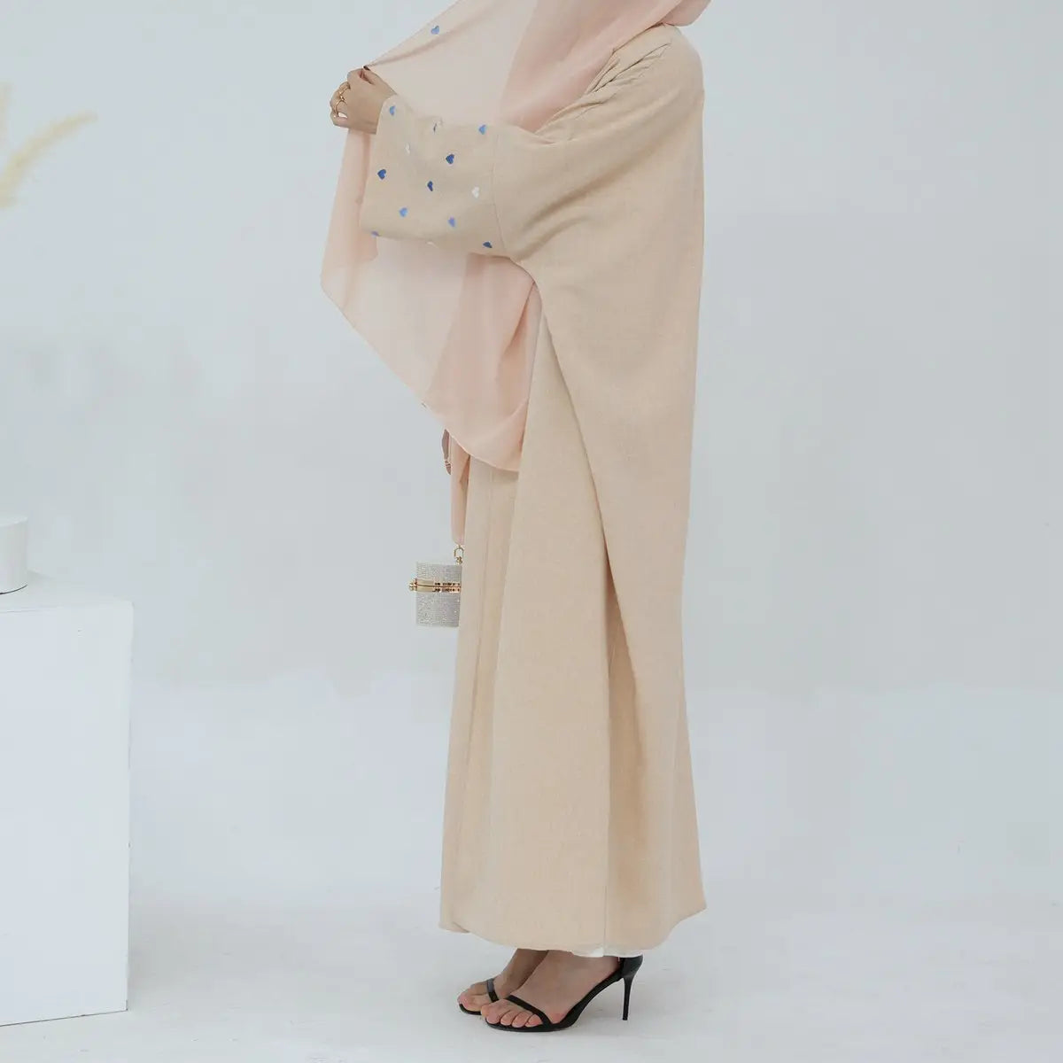 Heart Embroidery Cardigan Open Abaya Dress
