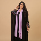 Flower Sleeve Cardigan Open Abaya Dress With Hijab #25208