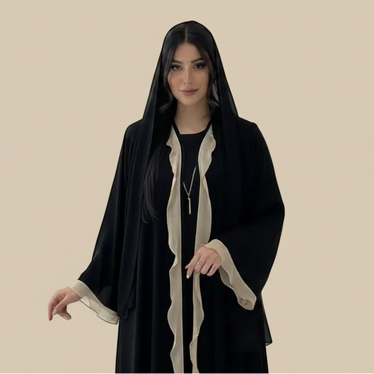فستان عباية مفتوح من الكارديجان - منفوش - أسود - #25179