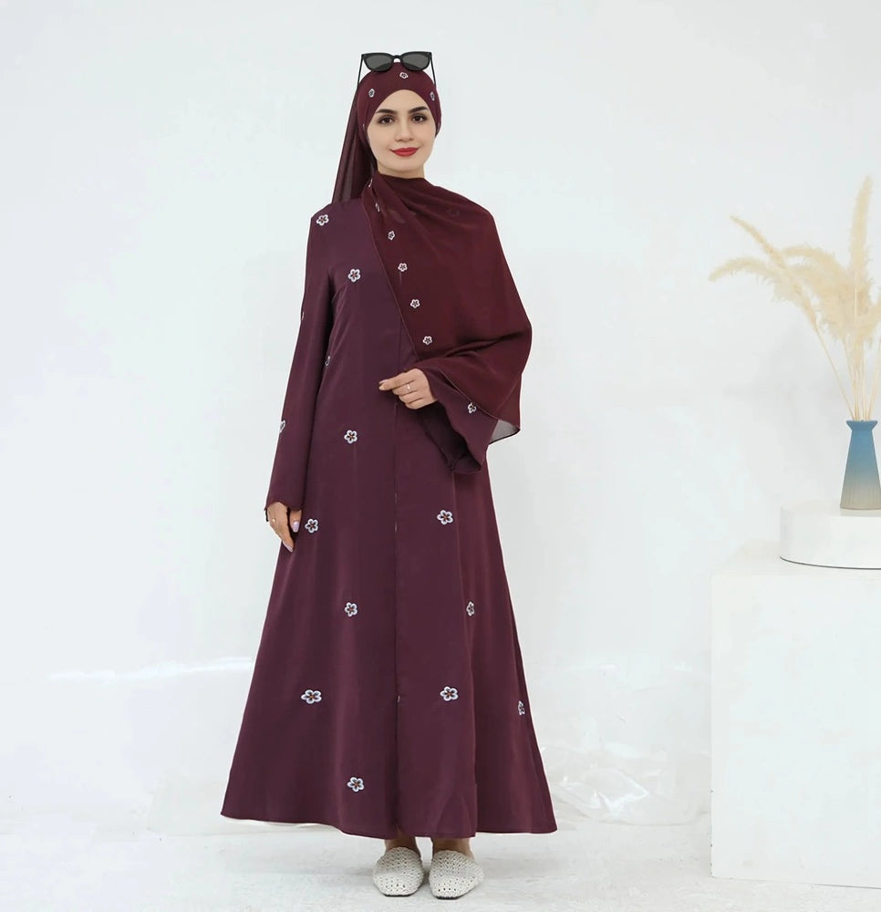 Luxury Embroidery Open Abaya Dress With Matching Hijab #251027