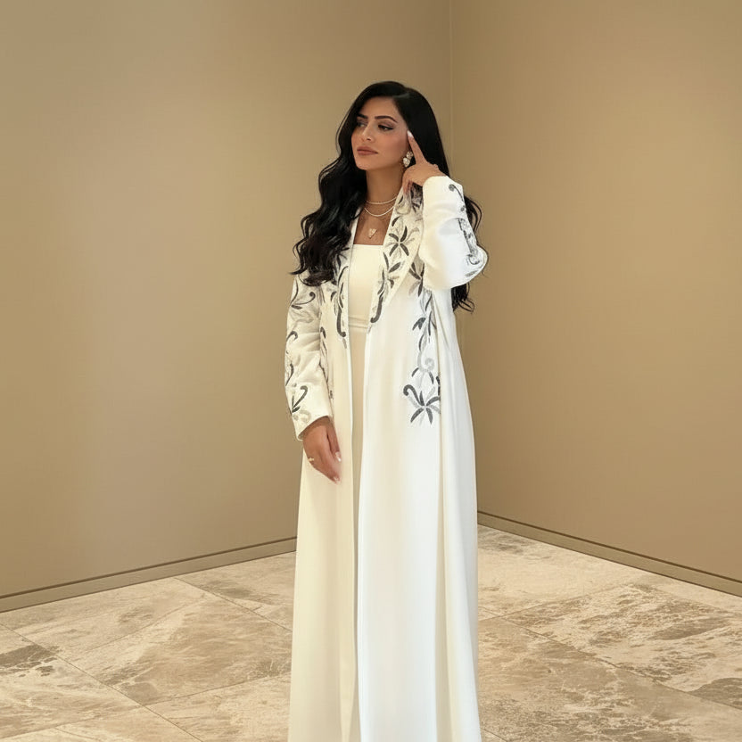 Muslim Women Embroidery Cardigan Open Abaya Dress #25241