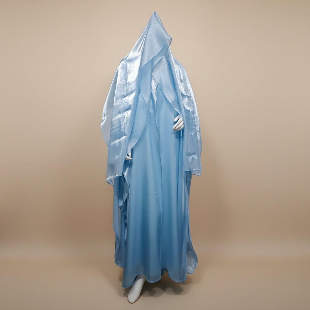 Shiny Satin Open Abaya Dress With Matching Hijab #25230