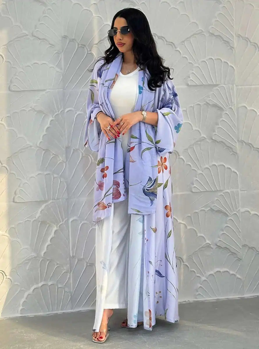 Muslim Women Printed Cardigan Open Abaya Dress With Matching Hijab #25252