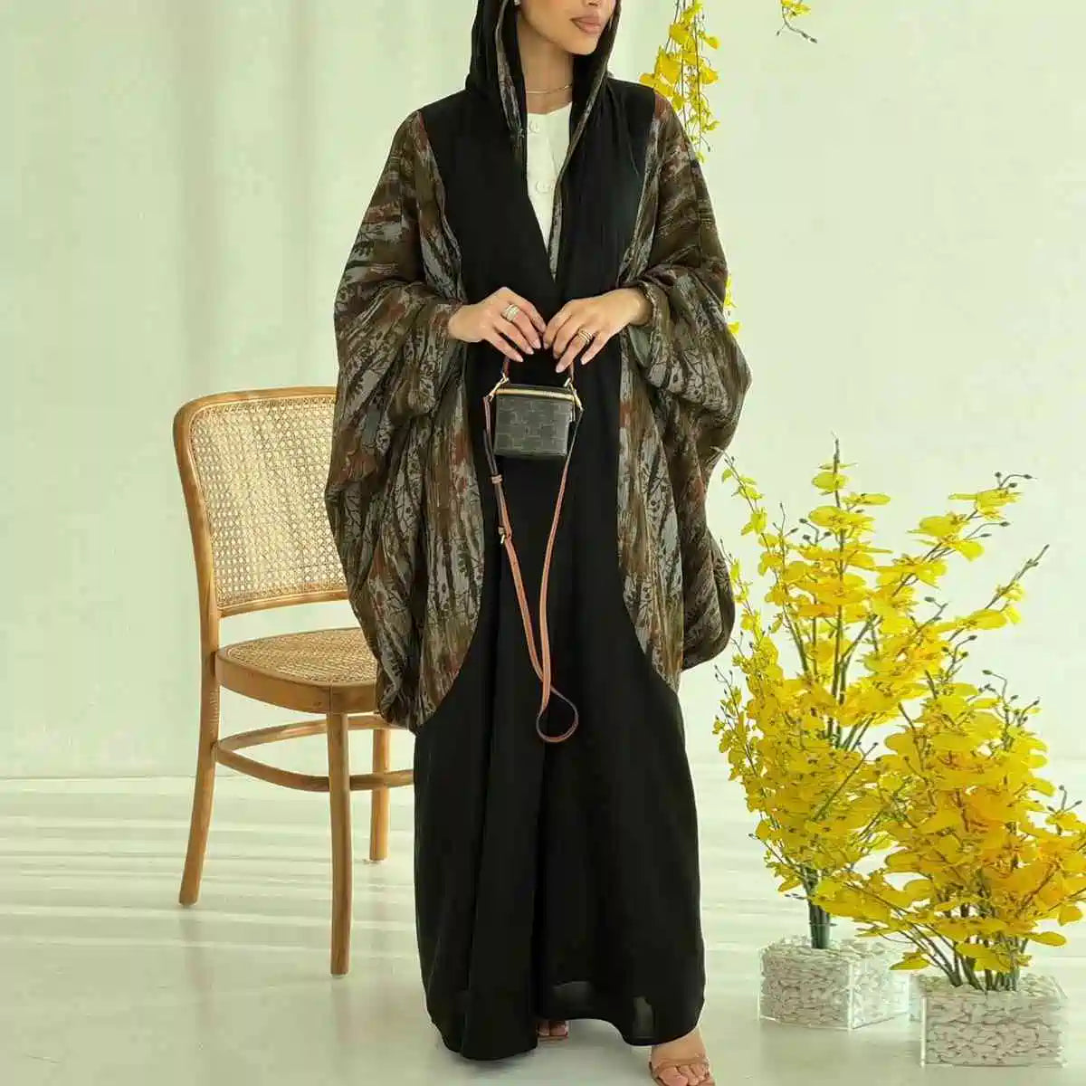 عباية نسائية مسلمة مفتوحة مع حجاب متناسق #25243