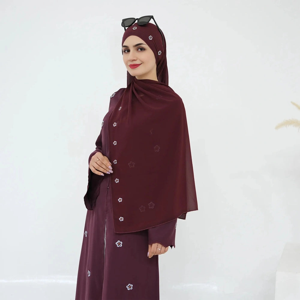 Luxury Embroidery Open Abaya Dress With Matching Hijab #251027