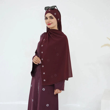 Luxury Embroidery Open Abaya Dress With Matching Hijab #251027