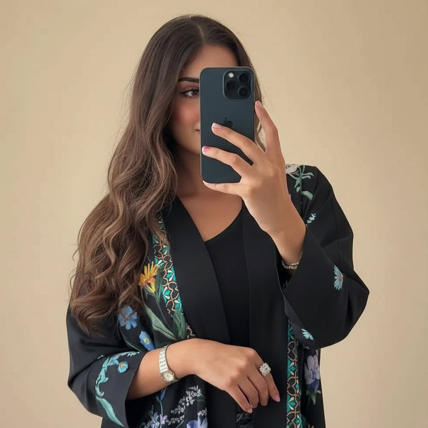 Printed Cardigan Open Abaya Dress With Matching Hijab For Muslim Women #25236