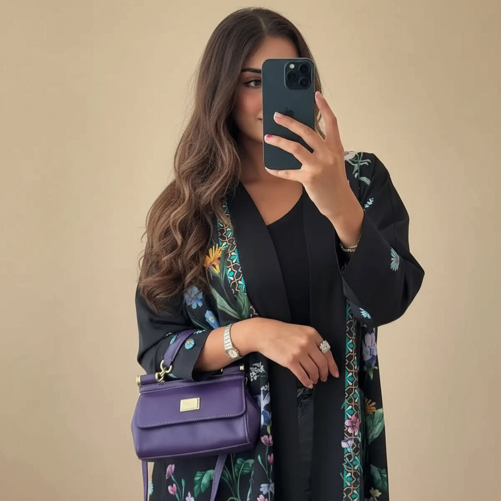 Printed Cardigan Open Abaya Dress With Matching Hijab For Muslim Women #25236