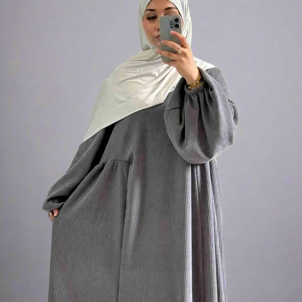 فستان عباية مخملي سميك للشتاء والخريف