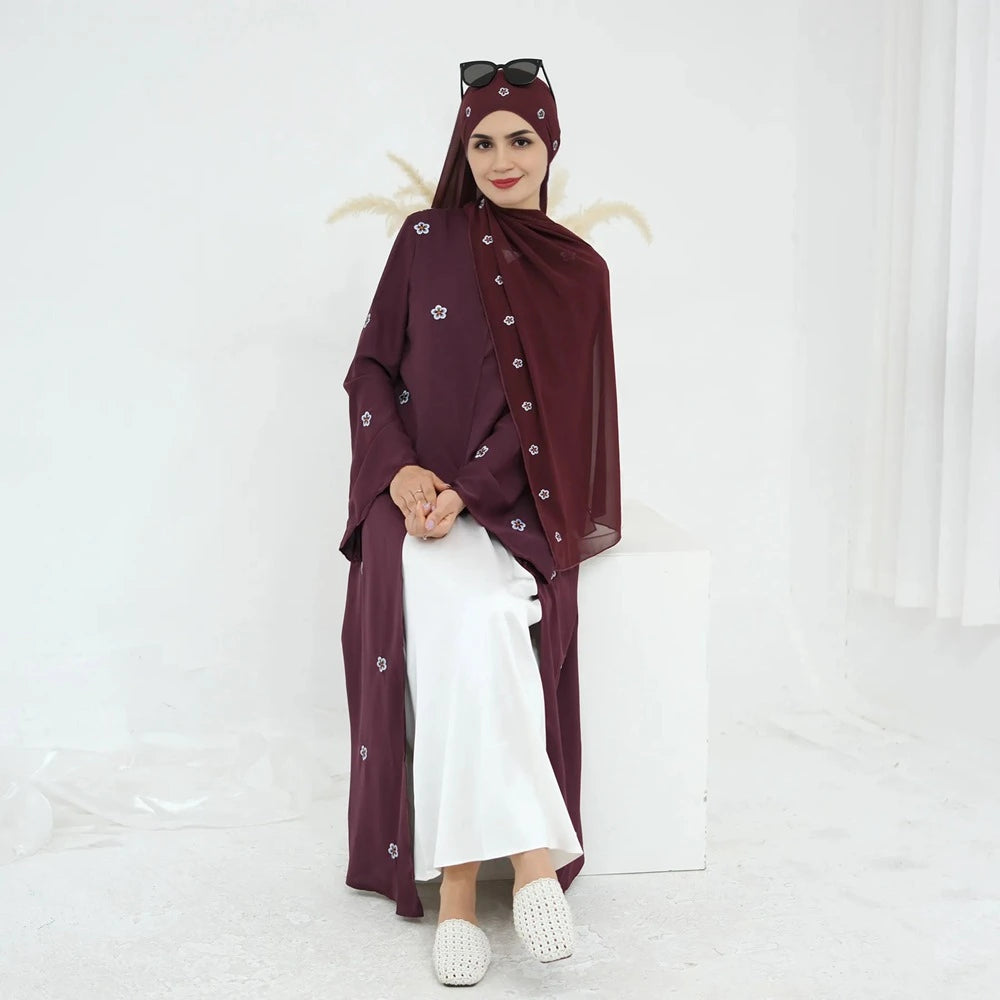 Luxury Embroidery Open Abaya Dress With Matching Hijab #251027
