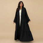 Embroidery Flare Sleeve Cardigan Open Abaya Dress #25232