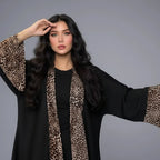 Leopard Printed Cardigan Open Abaya Dress With Matching Hijab #25194