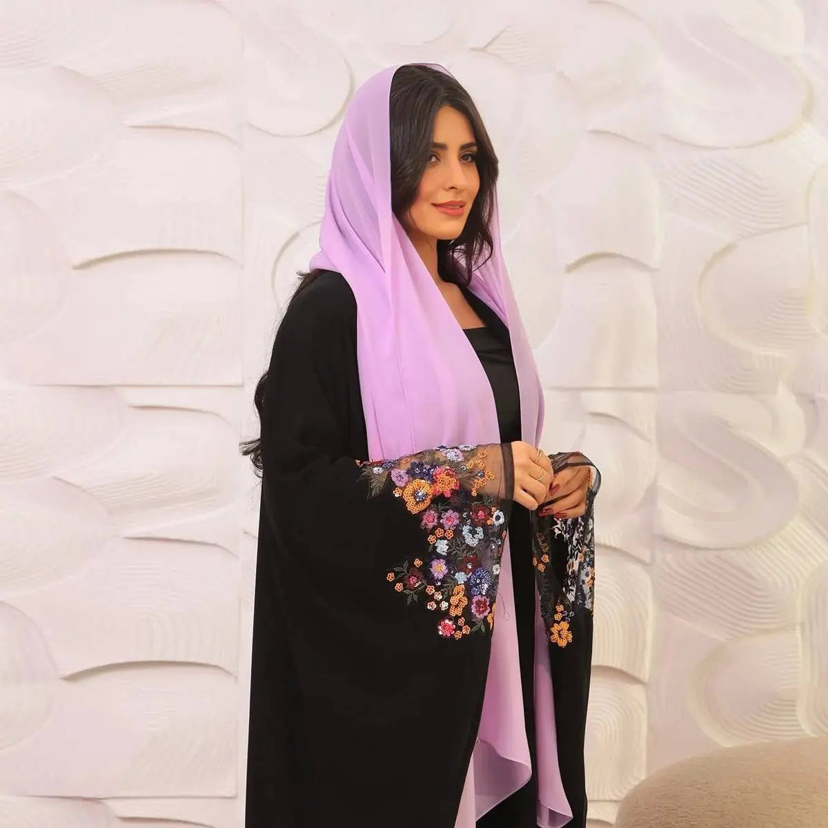 فستان عباية مفتوح بأكمام من الزهور مع حجاب #25208