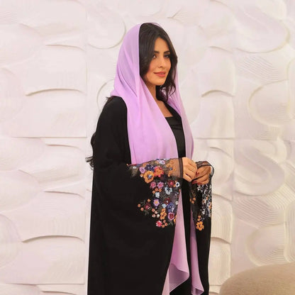 فستان عباية مفتوح بأكمام من الزهور مع حجاب #25208