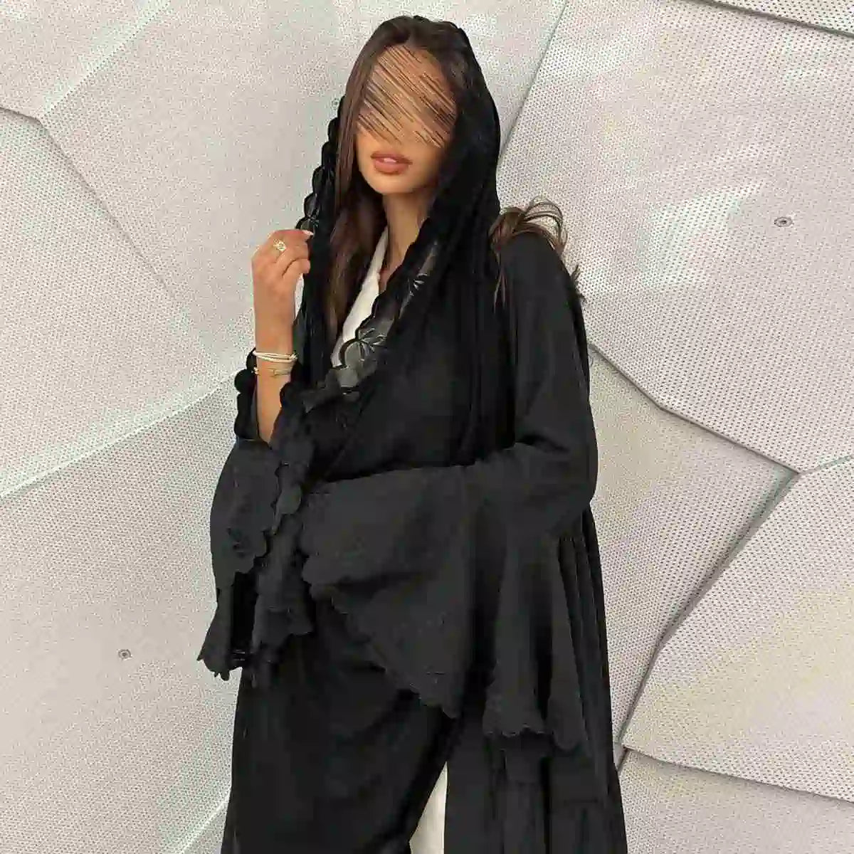 Embroidery Flare Sleeve Cardigan Open Abaya Dress #25232