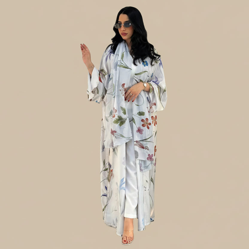 Muslim Women Printed Cardigan Open Abaya Dress With Matching Hijab #25252