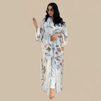 Muslim Women Printed Cardigan Open Abaya Dress With Matching Hijab #25252