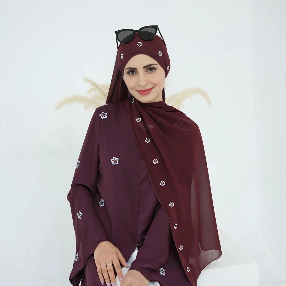 Luxury Embroidery Open Abaya Dress With Matching Hijab #251027