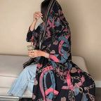 Printed Cardigan Open Abaya Dress With Matching Hijab For Muslim Women #25234