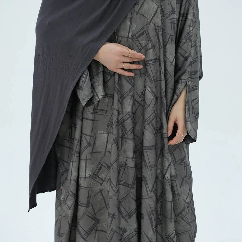 Middle East Dubai Printed Cardigan Open Abaya Dress #25983